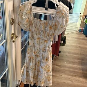 Blu Pepper Backless Dress with Floral Design - Cream and Yellow